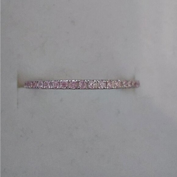 925 Sterling Silver Pink Wedding Band Ring - Picture 5 of 6